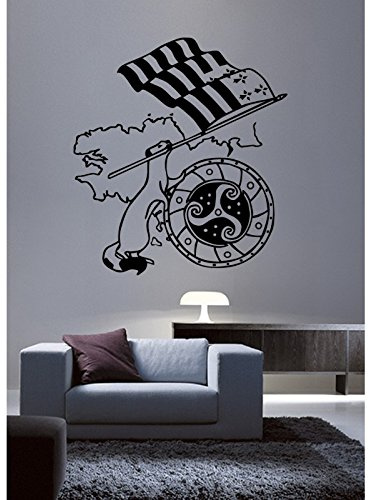 Tatoutex Stickers Hermine et Drapeau Breton - Noir, L 90cm x H 101cm