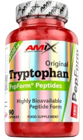 AMIX - Suplemento Deportivo - Triptófano Pepform en Cápsulas 90 - Favorece la Relajación y el Sueño - Péptidos de Triptófano de Rápida Absorción - Aminoácidos Esenciales