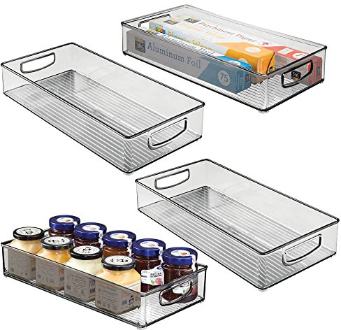 mDesign 4er-Set Aufbewahrungsbox mit Griffen – praktische Kühlschrankbox zur Lebensmittelaufbewahrung – Ablage aus BPA-freiem Kunststoff für den Küchen- oder Kühlschrank – rauchgrau