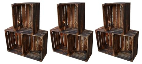 Teramico Geflammte Holzkisten im Set-Angebot: Originale, vintage Obstkisten Apfelkisten aus dem alten Land zum Möbelbau oder Dekoration mit den Maßen 50 x 40 x 30cm (9er Set)