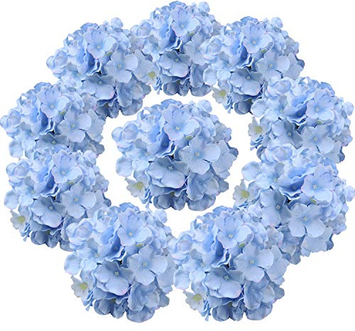 Flojery Silk Hydrangea Heads Artificial Flowers Heads for Home Wedding Decor,Pack of 10 (Blue)