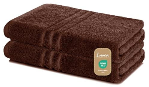 Lavea® 2er Set Duschtuch 70x140, Doppelpack, 100% Baumwolle Frottee, saugstark, weich und strapazierfähig, waschbar 60°C, trocknergeeignet, Handtuch, Handtücher, Duschtücher, Kaffeebraun
