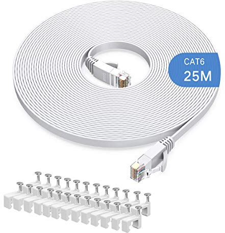 Gulaey Câble Ethernet Cat6 de 25 m - Long câble internet haut débit - Design plat - 1 Gbit/s - Pour console, PS3, PS4, PS5, commutateur, routeur, modem, panneau de brassage, PC, TV, bureau à domicile