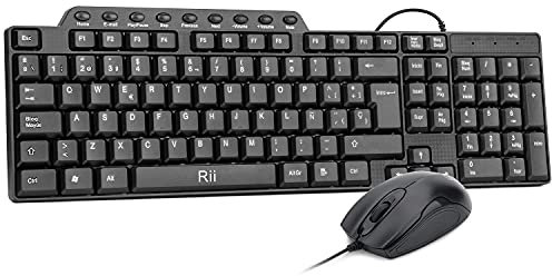 Rii RK203 Combo Teclado y ratón con Cable,Combo Completo de ratón y Teclado Ultra Delgado y Ligero. con Teclado numérico para Ordenador, Ordenador portátil, PC, Windows/MacOS/Linux (One)