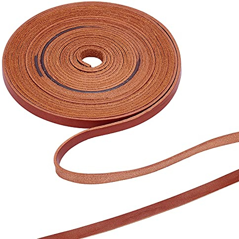 GORGECRAFT 5.5 Yards 6mm Flat Leather Cord Genuine Leather String Saddle Brown Full Grain Cowhide Strips for Jewelry Necklace Bracelet Making Making DIY Craft Projects