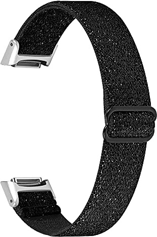 RuenTech Elastisches geflochtenes Armband kompatibel mit Fit bit Luxe intelligentes Schrittzähler Armband Gummiband (Glänzend Schwarz)