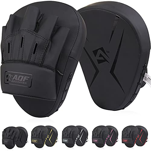AQF Boxing Pads für Training - Punching Pads Muay Thai Rex Leder Gebogene Boxhandschuhe für MMA, Kickboxen, Karate, Sparring & Kampfsportarten Pads (Schwarz)