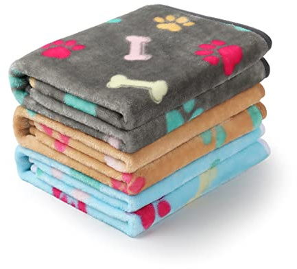 luciphia Couverture en Peluche Ultra-Souple Épaississant pour Chien/Chat 3 Pièces Osseuse Patte de Coeur Small (60 * 40cm)