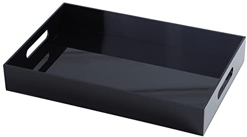 Sooyee Acrylic Serving Tray with Handles,16 x 12 Decorative Tray for Breakfast, Tea, Food, Butler,Coffee,Table Ottoman Vanity Countertop,Black