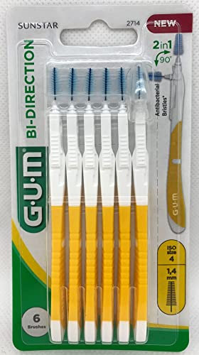 GUM BI-DIRECTION ISO 4 Spazzola per la pulizia dei denti posteriori/anteriori, diam. 1,4 mm, confezione da 6