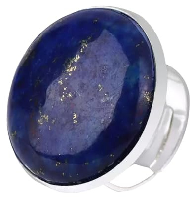 WLLDDDIU Natürlicher Blauer Lapislazuli-Ring Kristalleiförmiger Ring Verstellbarer Damen-Ring Mit Offenem Stein Reiki-Balance-Knöchel-Fingerring Ewigkeitsring Für Frauen, Mädchen, Männer