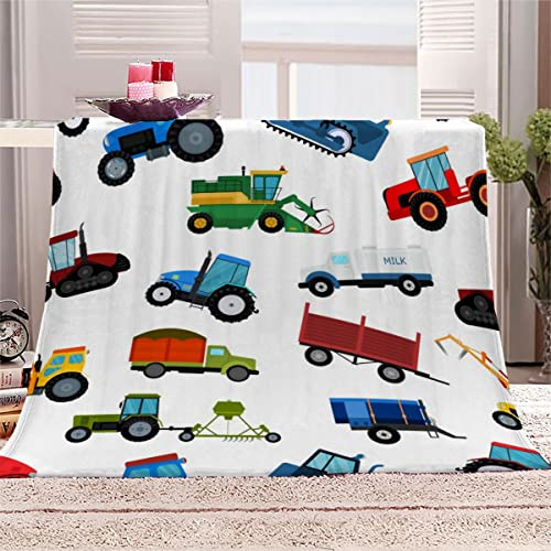 WALLDOR 3D Traktor Kuscheldecke Baby 70x100 cm Waschbar Microfaser Fleecedecke mit Muster Karikatur Auto Wohndecke Flanell Decke Weiche Warme Babydecke Flauschige Blanket