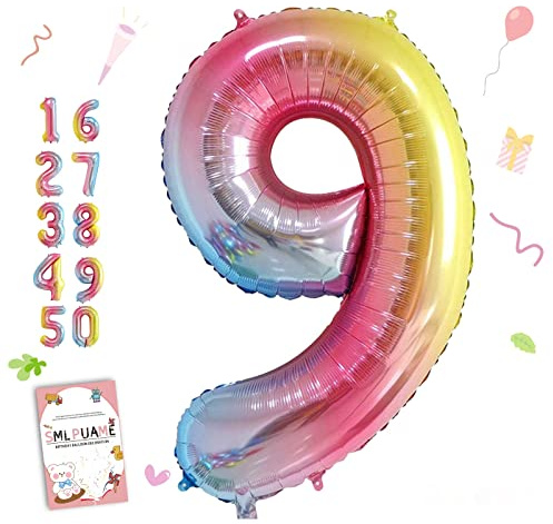 Smlpuame Foil Ballons Chiffre 9 Dégradé Rose - 101cm - Gonflable Grand Hélium Ballon 0-9 10-19 20 30 40 50 60 70 80 90 100, Décoration de Ballons Géants pour Mariages Party et Happy Birthday Fête