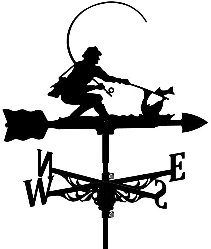 JESSAH Wetterfahne Fischer Wetterfahne Farm Retro Wetterfahne Wetterhahn Windrichtungsanzeige Edelstahl Angler Form Outdoor Ornamente Einfach zu montieren