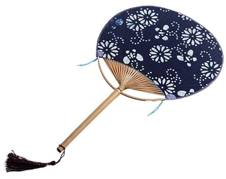 FOYTOKI 1stück Bambus Handfächer Im Japanischen Stil Rund Doppelseitiger Stofffächer Mit Traditionellem Design Und Quaste Leicht Und Tragbar Für Hochzeiten Und Dekoration