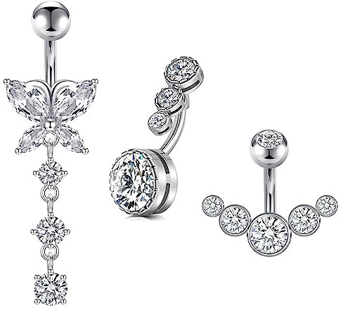 Briana Williams Bauchnabelpiercing 6mm Chirurgenstahl 1.6mm Kurzer Stab Piercing Banane Bauchnabel mit Anhänger Diamant Zirkon