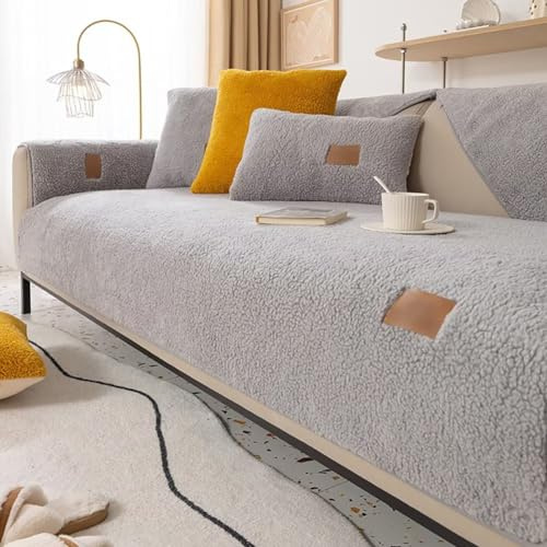Edumov Sofa Überzug 1 2 3 4 Sitzer, Sofaschoner rutschfest, Couchbezug L Form, Sofaüberwurf, Samt Sofabezug Sofaschutz Hund Couch Überzug, Grey, 70x70cm