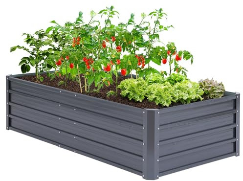 Ohuhu Hochbeet Metall Pflanzenbeet 180x90x45 cm, Hochbeete für Garten aus robustem Stahlblech mit stabilem Design, Rostschutz und Langer Haltbarkeit – Ideal für Gemüse, Kräuter & Blumen Anthrazit