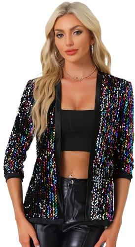 Allegra K Damen Pailettenjacke Festlich Blazer Langarm Sequin Glitzer Jacke