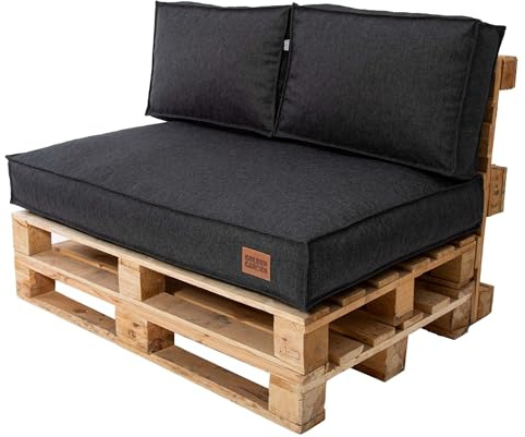 GoldenGroup Gartenset Kissen für Palettenmöbel Dunkle Melange - Polsterstoff - Langlebiges und Wasserdichtes Material - Sitzkissen 120cm x 80cm x 15cm, Rückenkissen (2X) 60cm x 40cm x 15cm