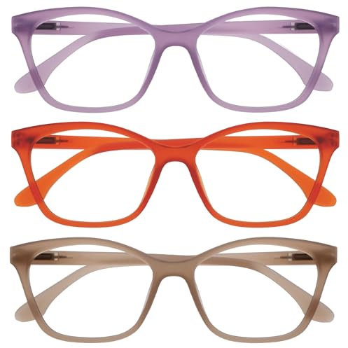 OPULIZE KAT Gafas de Lectura - Pack de 3 - Elegante Montura Ojo de Gato - Malva, Naranja, Topo - Hombres y Mujeres - Bisagras de Muelle - RRR59-5GU - +2.00