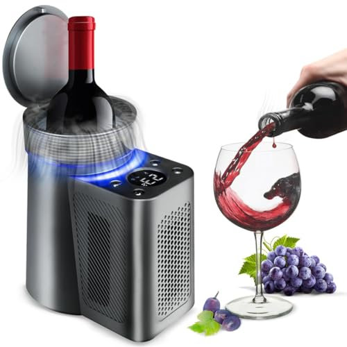 Enfriador de vino eléctrico, enfriador de vino portátil de una sola botella de 34 °F-68 °F para botella roja, vino blanco, champán, chispeante, enfriador de vino sin hielo, cocina, condominio, regalo