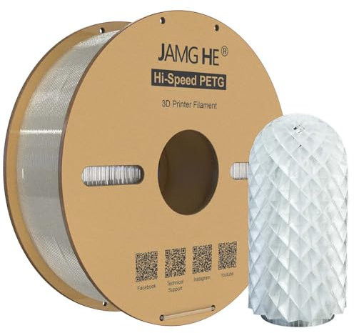 High Speed PETG Filament 1.75 mm, JAMG HE 1kg High Speed PETG Filament Dimensional Accuracy +/- 0.02 mm 50~500mm/s Fast Printing for FDM 3D Printer (Transparent, 1KG)