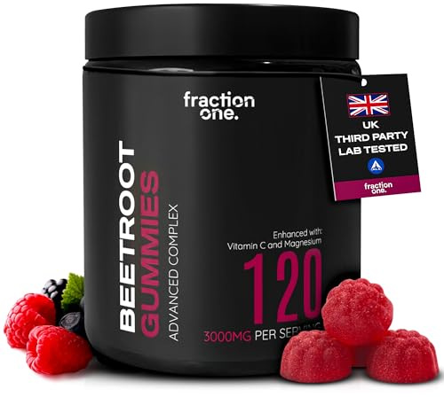 Fraction One Beetroot Gummies – 120 Gummies – 3000 mg per Serving, 5:1 Extract - Enhanced with Vitamin C and Magnesium – Supports Blood Pressure, Vegan, Nitric Oxide Supplement – 60 Days Supply