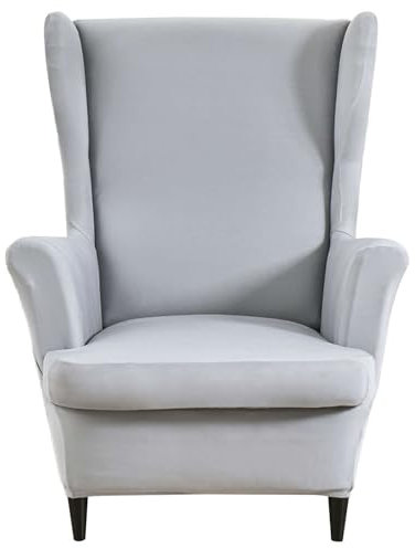 ZRCYXDW 2 Stück Ohrensessel Überzug, Elastisch Sessel-Überwürfe Weicher Polyester Bezug Sesselhusse Mit Kissenbezug Abnehmbarer Sesselhusse Ohrensessel Waschbarer-hellgrau-2 Stück