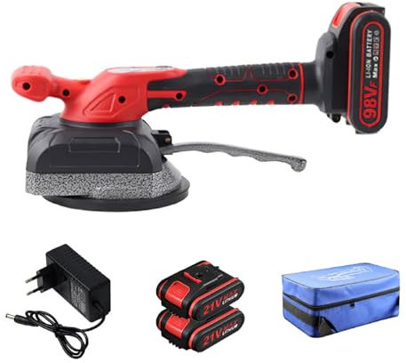 Machine De Carrelage, Machine Vibrante Carrelage, 5 Vitesses, Ventouse De 4,9, 200kg Capacité D'Adsorption, Machine à Carreler éLectrique Sans Fil Pour Carreaux De 0.6-1m (2 batteries 1 chargeur)