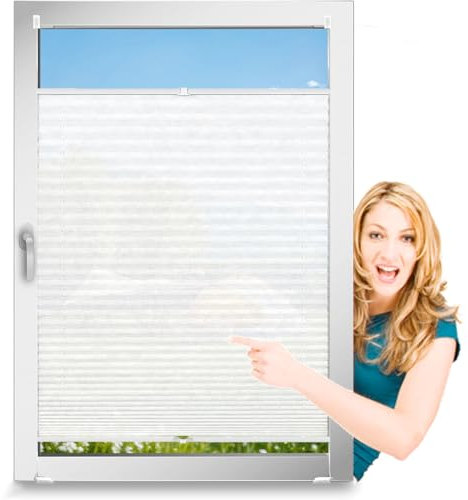 Plisseerollo Faltrollo Plissee Ohne Bohren 28 x 30 cm, Sonnenschutz Easyfix Lichtdurchlässig, Wabenplissee Ohne Bohren Klemmfix, Plissee Sonnenschutz Fenster, für Fenster & Tür, Weiß
