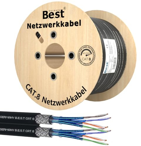 CAT 8 250m Duplex Erdkabel Netzwerkkabel Reines Kupfer Verlegekabel S/FTP | 100 % reines Kupfer, Duplex LAN Erdkabel, Ethernet Verlegekabel, S/FTP, 40 Gbit, PoE++, UV- & wetterfest