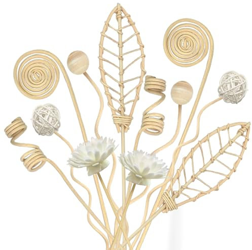 Suofuolef 12 Stück Rattan-Holzdiffusorstäbchen, 6 Formen Rattanstäbchen für Raumduft für Zuhause Büro Hotel