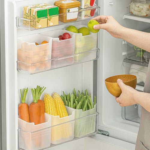 YAYODS 9 Pcs Fridge Storage Organiser Box, Plastic Refrigerator Side Door Organizer Box, Translucent Fruit Storage Containers for Fridge, Kitchen, Pantry, Cabinets