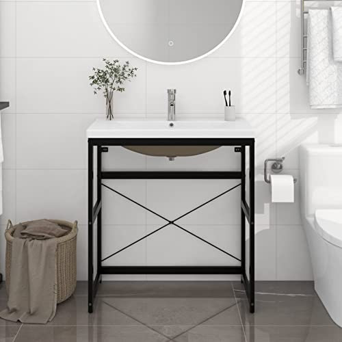 Juroupi Bathroom Washbasin Frame with Built-in Basin Black Iron,Bathroom Vanity Storage,Bathroom Washbasin Frame,Home Bathroom Washbasin Frame-3101390