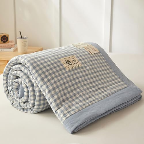 DOTBUY-SHOP Colcha Boutí Algodón, Cubrecama Suave Ligero y Transpirable, Patrón de Cuadros - Cubre Cama Multiusos para Primavera y Verano, Colchas para Cama 90/120/150/160 (Azul Claro,180x200cm)