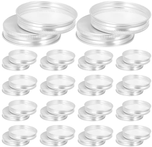 GRIRIW 50 Stück Aluminium Schraubdeckel 53mm Silber Leicht und Einfach zu Reinigen für Einmachgläser und Trinkflaschen Dichtung Ersatzdeckel