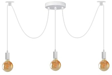 LEDSone Modern 3 Head Spider Pendant Light White Metal Ceiling Rose with Adjustable Cable E27 LED Bulb Hanging Chandelier Lighting Fixture for Living Room Restaurant Bar Hallway Hotel Coffee Shop