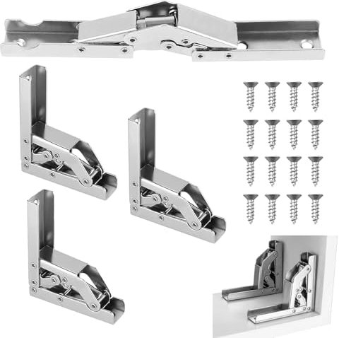 4 Pezzi Staffa a Cerniera Pieghevole Cerniera per Staffa da Scrivania Nascosta Cerniere Ante 90 Gradi con 24 Viti per Armadio Cucina Tavolo