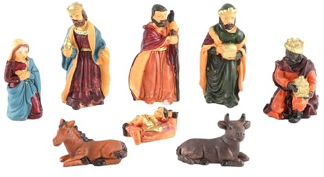 LLHCF 8pcs Nativity Statue Scene Set Holy Manger Christmas Crib Figurines Miniatures Ornament Home Decorations