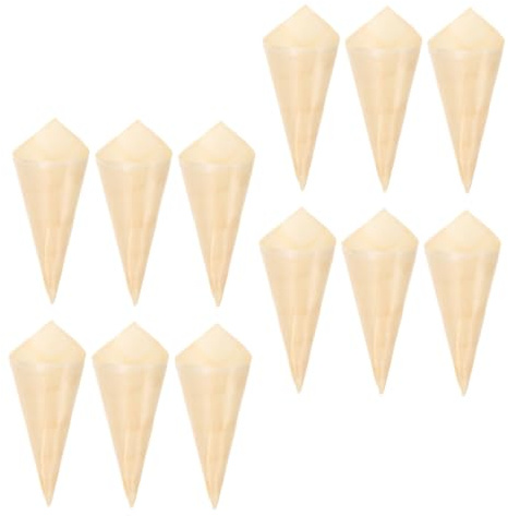 Cabilock Einweg Holz Eiswaffelkegel Biologisch Abbaubar 11×15,5cm für Partys Snackbehälter Holzkegelbecher