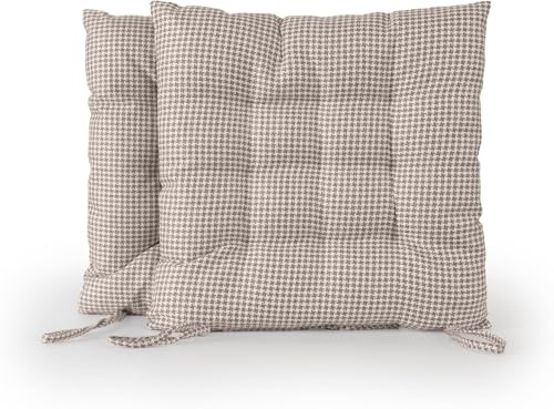 DH DREAMER HOME – Pack de 2 Cojines para Silla 40x40x5 cm – Uso Interior y Exterior, Extra Suaves y Acolchados, Funda de Poliéster y Relleno de Fibra Hueca Lavable - Pata Gallo Beig