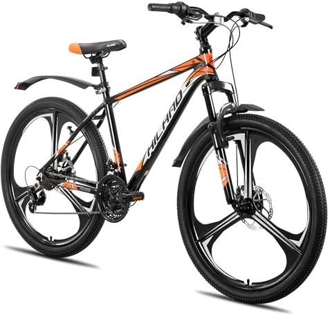 HILAND VTT 26 Pouces pour Adultes, 3/6 Roues à Rayons, 18 Vitesses, pour Homme et Femme, avec Double Frein à Disque, Cadre en Aluminium de 26 Pouces, Noir/Bleu/Orange/Blanc