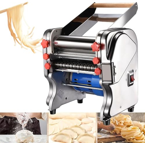 Sunseota Máquina cortadora de Fideos eléctrica automática de Acero Inoxidable de 550 W para Uso doméstico, para Fideos Redondos, Anchos y Finos.Maquina Pasta Fresca 220