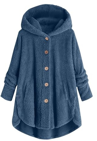 Bed Jackets for Women Fuzzy Fleece Cozy Sherpa Button Hooded Sweaters 2025 Plus Size Soft Warm Fall Winter Pajama Wearable Blanket Causal Jacket Christmas Sleep Oversized Sleep Coat Blue M