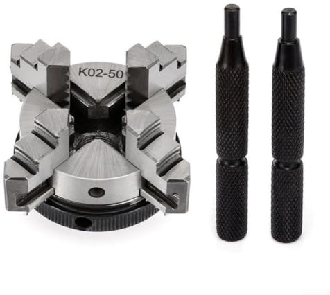 Yuanpgky Portabrocas de torno autocentrante de 4 mordazas, pinza expandible de 50 mm para mini torno de metal K02-50, herramienta de sujeción plateada y negra para torneado de madera y metal