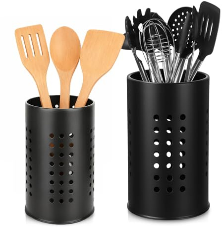 Xusxes 2 Pieza Bote Utensilios Cocina Negro, Escurridor de Cubiertos de Acero Inoxidable, Soporte Para Utensilios de Cocina, para Fregadero, Mesa, Cocina, Resistente a La Corrosión y Al Óxido
