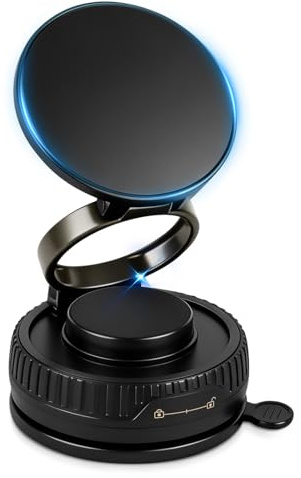 Vacuum Magnetic Phone Holder with 360° Rotatable Foldable Adjustable Design, Magsafe Car Mount with Upgraded Magnets & Strong Suction, Phone Magnet Compatible with iPhone 17/16/15/14/13/12 & Android
