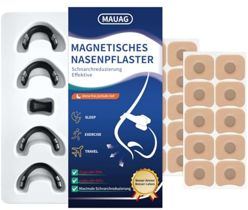 MAUAG Nasenpflaster Magnet(30 Tage)-nasenpflaster-anti schnarch-nasenspreizer-atemtrainer-Pflaster aus natürlichen Materialien aus Deutschland-Optimierte Magnetstärke-Maximale Anti-Schnarch-Wirkung.