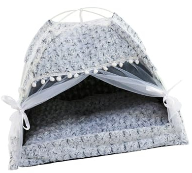 GKYQVE Haustier Tipi Zelt mit weichem Plüschbett für Kätzchen, Hunde, Schlafhaus, Reisebett, Unterschlupf, Möbel